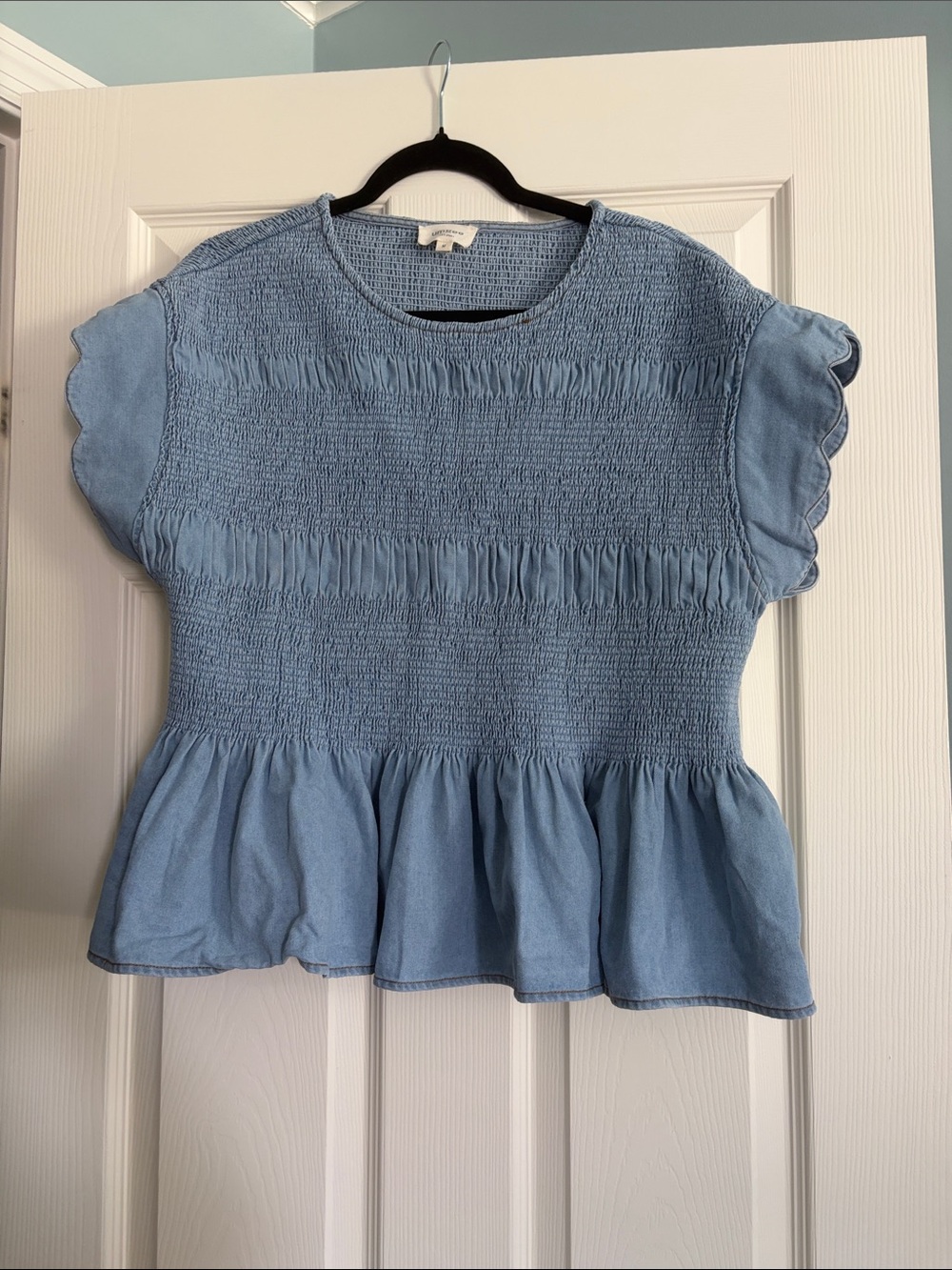 Umgee Light Blue Smocked Peplum Blouse
